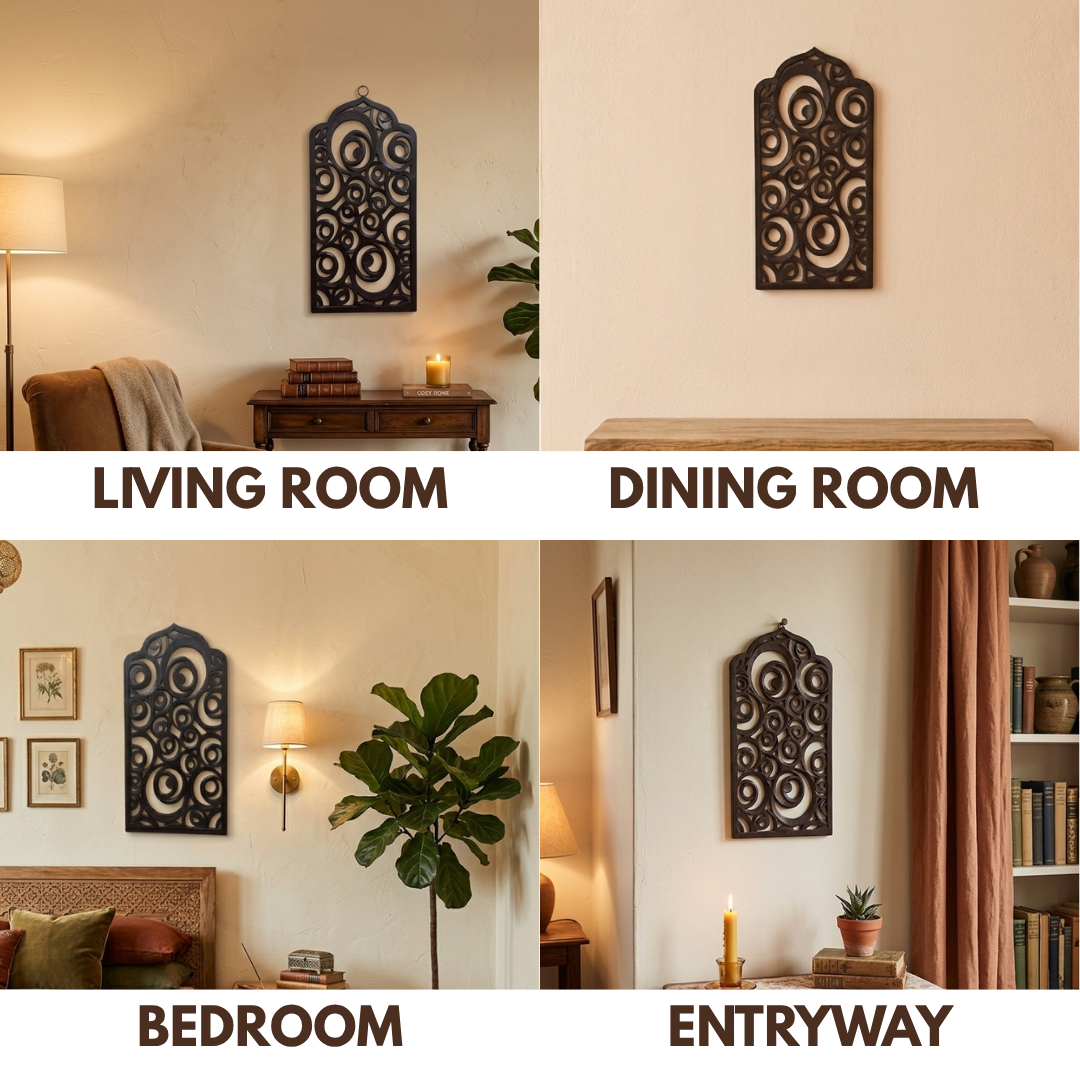 Teak Brown MDF Wooden Jharokha - Brown Spiral