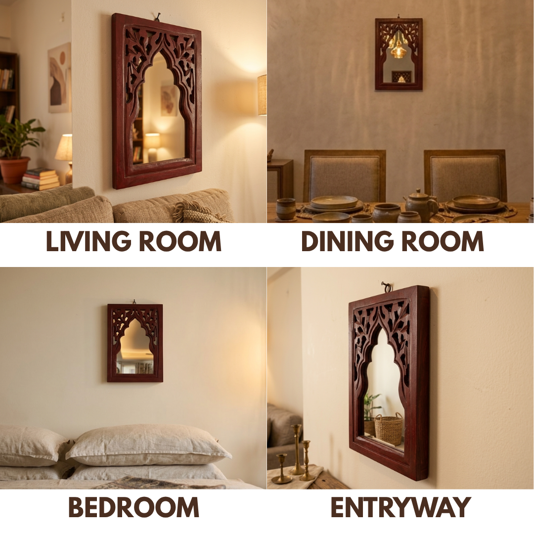 Brown MDF Wooden Jharokha with Mirror - Brown Rajasthani