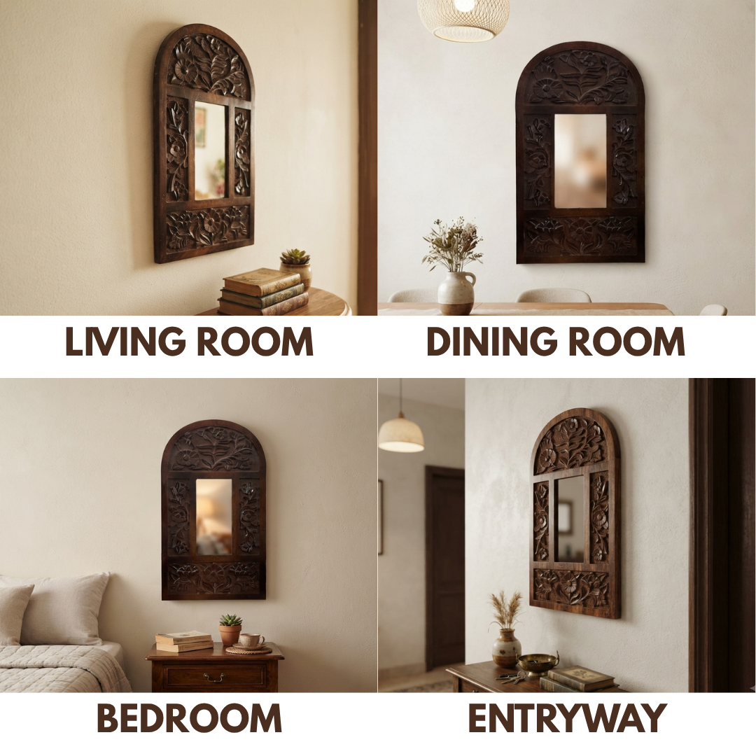 Brown MDF Wooden Jharokha with Mirror - Brown Nature's Arch