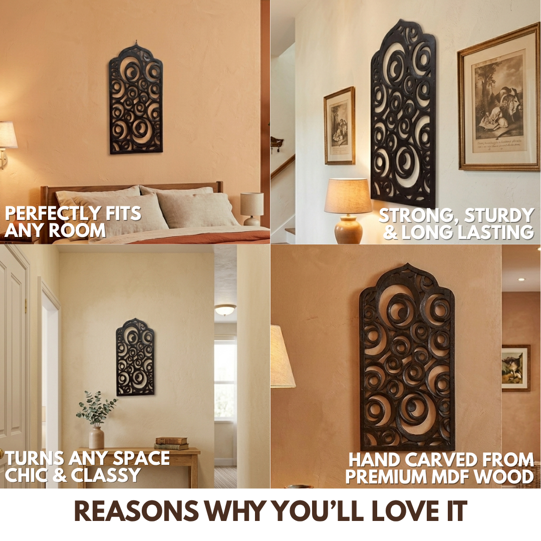 Teak Brown MDF Wooden Jharokha - Brown Spiral