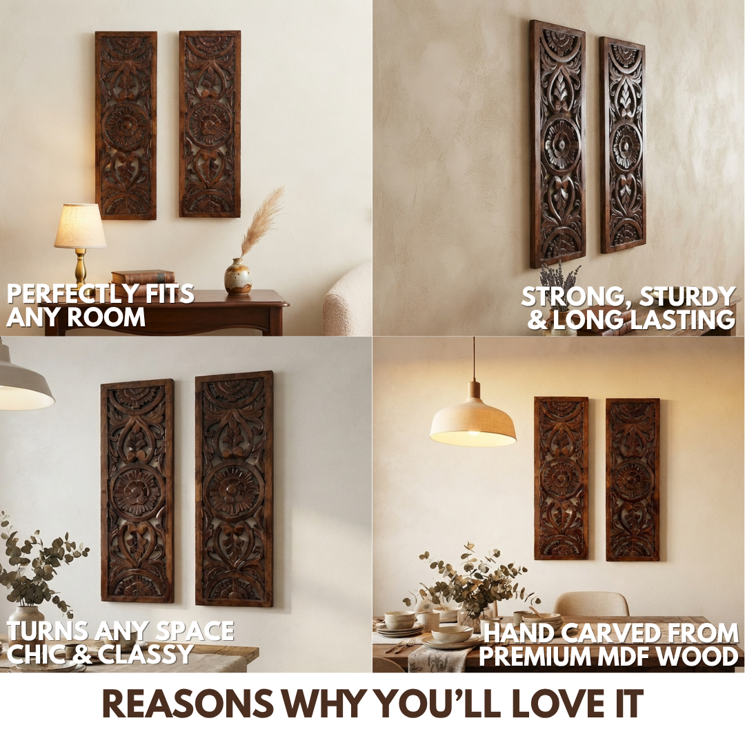 Brown MDF Wooden Jharokha - Brown Bloom Panel (Set of 2)