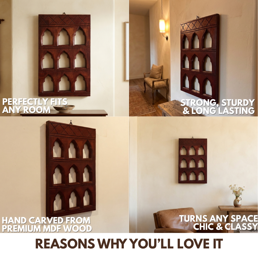 Brown MDF Wooden Jharokha - Brown Nine-Window