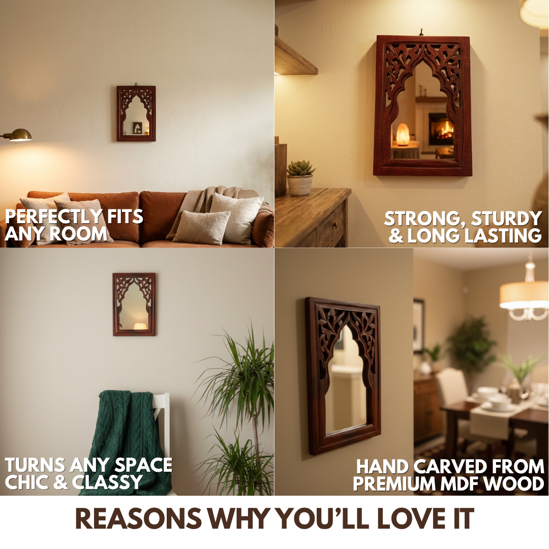 Brown MDF Wooden Jharokha with Mirror - Brown Rajasthani