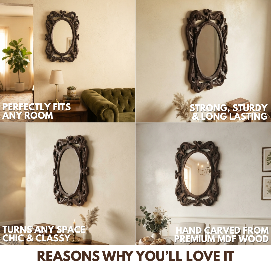Brown MDF Wooden Antique Mirror Jharokha - Brown Mirror
