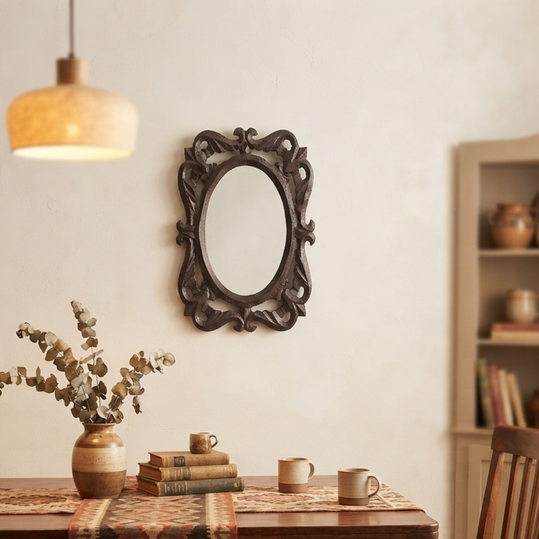 Brown MDF Wooden Antique Mirror Jharokha - Brown Mirror