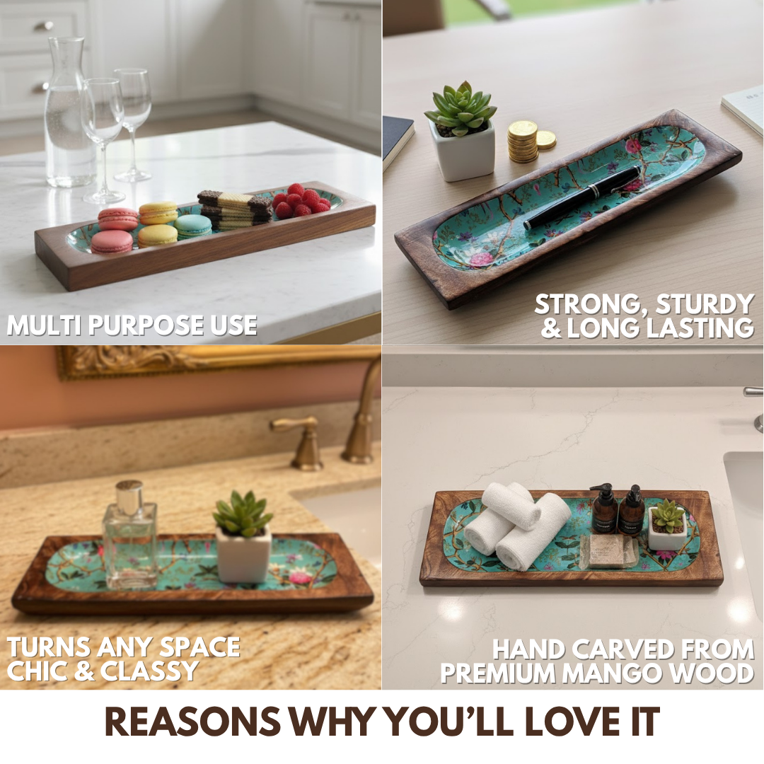 Mango Wood Teal Serving Tray