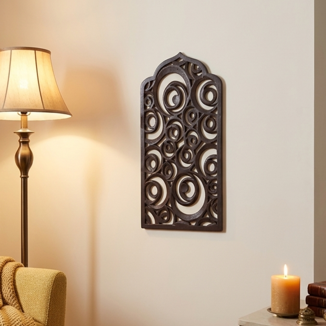 Teak Brown MDF Wooden Jharokha - Brown Spiral