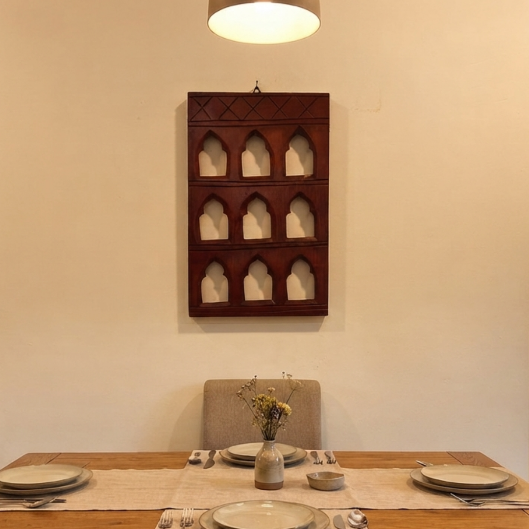 Brown MDF Wooden Jharokha - Brown Nine-Window