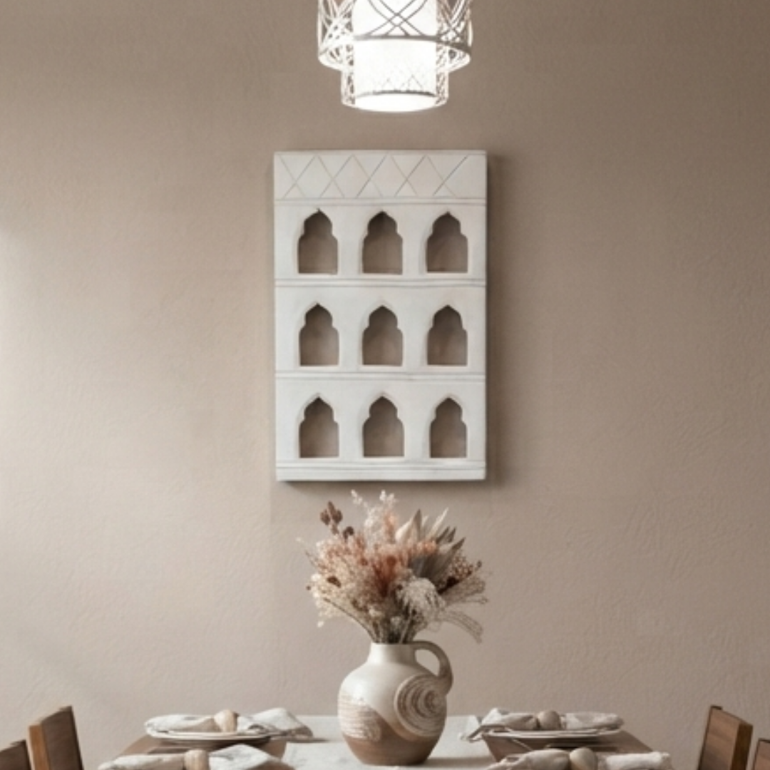 White MDF Wooden Jharokha - White Nine-Window