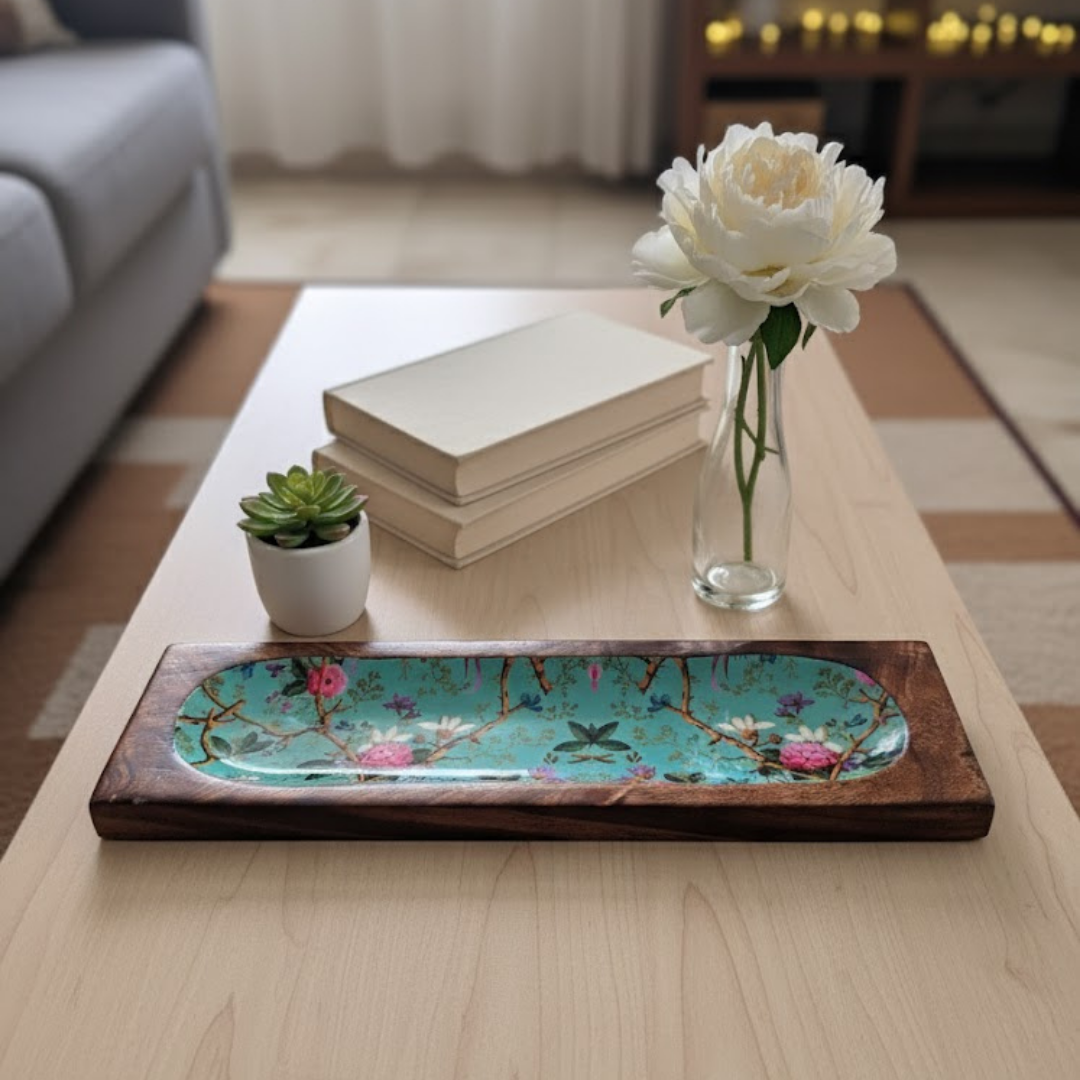 Mango Wood Teal Serving Tray
