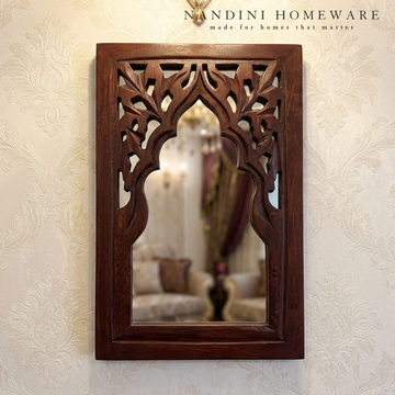 Brown MDF Wooden Jharokha with Mirror - Brown Rajasthani